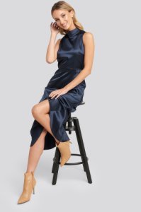 Trendyol Sheer Neck Midi Dress - Blue