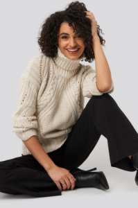 Trendyol Turtleneck Sleeve Detailed Knitted Sweater - Beige