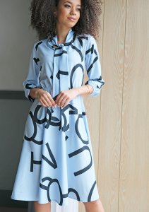 Mosquito - Sukienka midi z wiązaniem print błękitna