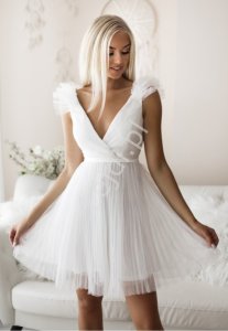 Biała krótka sukienka tiulowa, ślubna krótka sukienka 2250