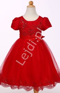 Czerwona tiulowa sukienka w krótki rękawek