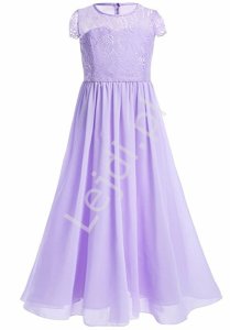 Długa elegancka sukienka dla dziewczynki na wesele w kolorze wrzosowym