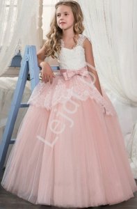 Długa fenomenalna sukienka różowo biała LP82