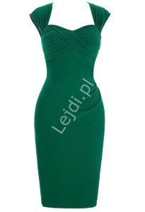 Elegancka sukienka zielona z zakładkami na biuście