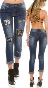 Jeansy z skórkowymi naszywkami i jetami C9124