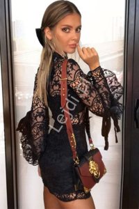 Koronkowa sukienka z wiązaniami na rękawach, czarna Instagram HIT