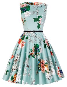 Miętowa sukienka retro kolorowe kwiaty w stylu pin up 6086