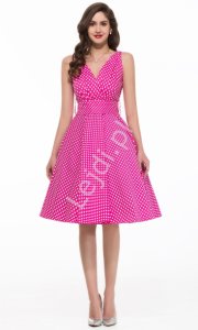 Różowa rozkloszowana sukienka pin up w kropki na wesele 6295-3
