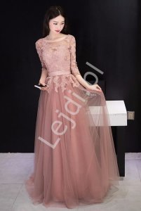 Wieczorowa suknia tiulowa z koronkową górą wiązaną gorsetowo - Ariana