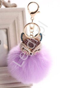 Zawieszka do torebki futerkowy lisek w kolorze lila, wysadzany kryształkami i perełkami | breloczek do kluczy, torebki