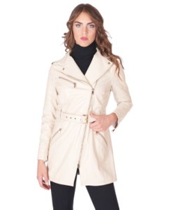 Beige belted lamb leather perfecto coat smooth aspect