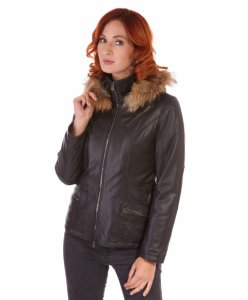 Black hooded nappa lamb leather jacket parka style