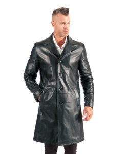 Black lamb leather long jacket matrix style