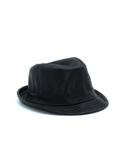 Black men's leather trilby Hat borsalino style top cap