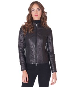 Black nappa lamb leather biker jacket quilted shoulder