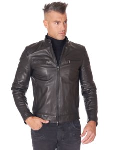 D'arienzo - Black nappa lamb leather biker jacket quilted yoke