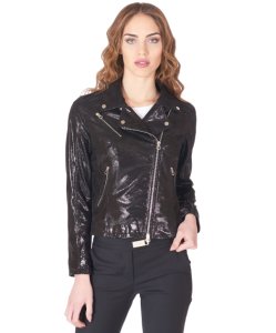 Black nappa leather perfecto jacket crystals aspect