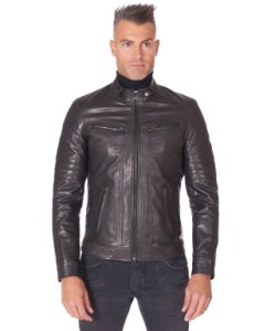 Black natural lamb leather biker jacket quilted yoke