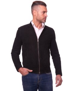 Black suede lamb leather biker jacket two magnet closure pockets
