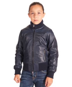 Blue baby bomber nappa leather jacket