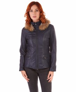D'arienzo - Blue hooded nappa lamb leather jacket parka style