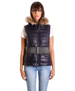 Blue hooded nappa lamb leather vest