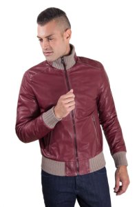 D'arienzo - Bordeaux nappa lamb leather bomber jacket contrasting stitches