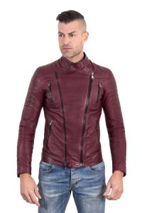 D'arienzo - Bordeaux nappa lamb leather perfecto jacket left and right zipper closure