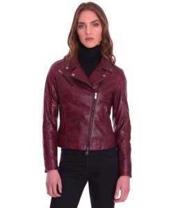 D'arienzo - Bordeaux pull up lamb leather perfecto jacket cross zipper