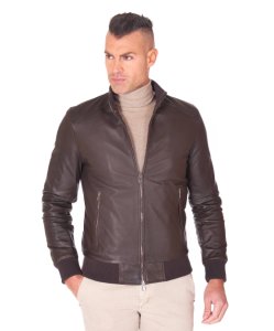 Brown natural lamb leather bomber jacket vintage aspect