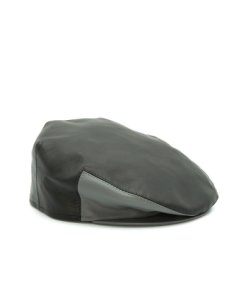 D'arienzo - Casquette plate cuir noir homme visor à contraste gris