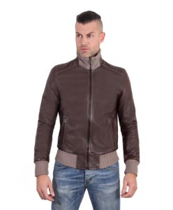 Dark brown vintage lamb leather bomber jacket