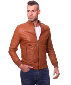 D'arienzo - Giacca bomber in pelle cuoio effetto vintage