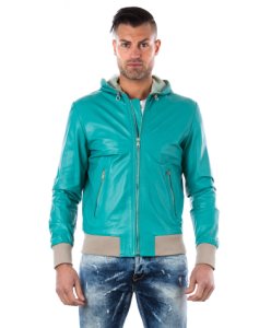 D'arienzo - Green hooded nappa lamb leather bomber jacket