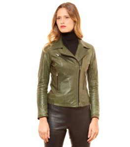 D'arienzo - Green pull up lamb leather perfecto jacket three zipper pockets