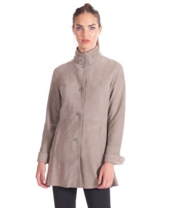 Grey suede unlined lamb leather coat