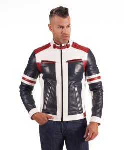 Multicolour nappa lamb leather biker jacket quilted yoke