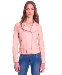Pink belted washed nappa lamb leather perfecto jacket