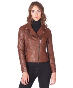 Tan natural lamb leather perfecto jacket cross zipper