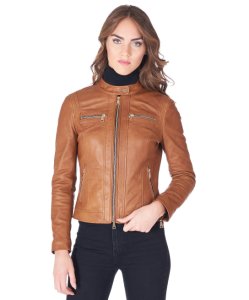 Veste cuir cognac poches zippées veste moto cuir naturel
