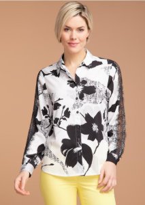 Atelier Gyldne Snittet - Bluse med blomstermønster og delikat blonde