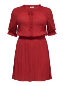 Only curvy smock jurk met korte mouwen dames rood