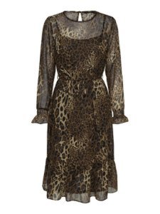 Only luipaardprint jurk met lange mouwen dames zwart