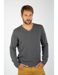 Pull col V 'Henvic' - coton - Coloris - Gris Chine, Taille US - S