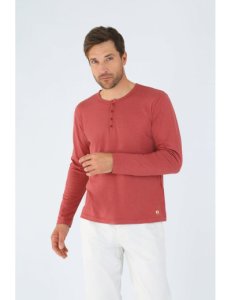 T-Shirt col tunisien Héritage - coton et lin - Coloris - Manganèse, Taille US - XS