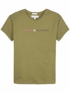Tommy Hilfiger! Meisjes Shirt Korte Mouw - Maat 152 - Olijfgroen - Katoen