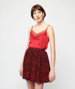 Camisola satinada escote de encaje - MATINE - L - Rojo - Mujer - Etam
