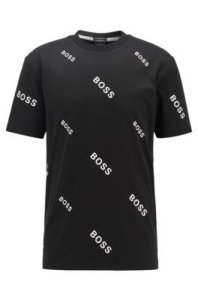 Boss - T-shirt en jersey de coton à logo imprimé intégral