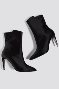 NA-KD Shoes Metallic Heel Satin Boots - Black