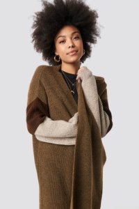 NA-KD Trend Color Blocked Knitted Cardigan - Brown,Beige,Multicolor